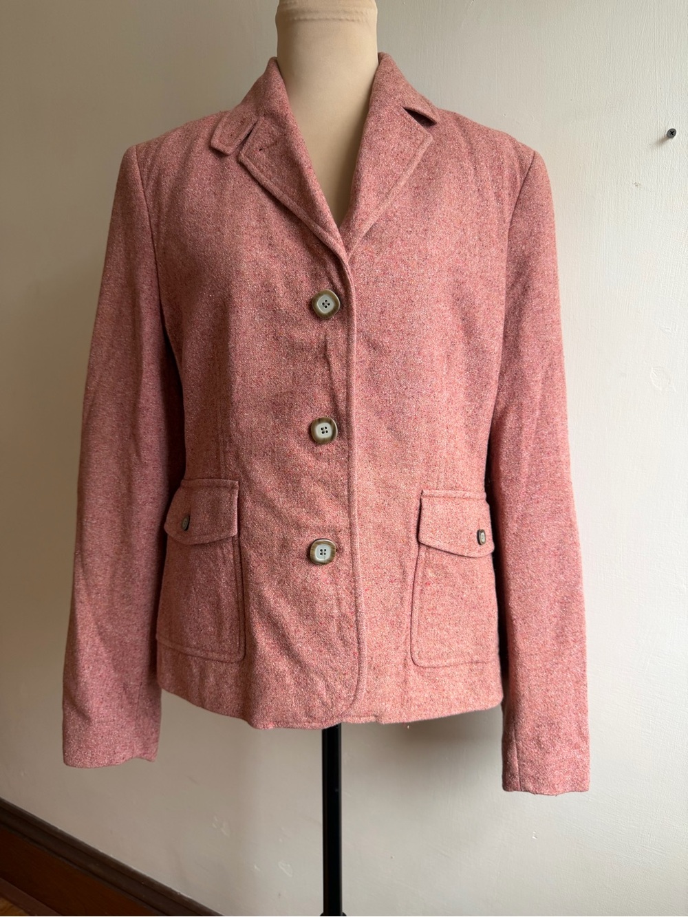 L.L. Bean Women’s Blazer Medium Pink Wool Cotton Tweed Dusty Rose Jacket